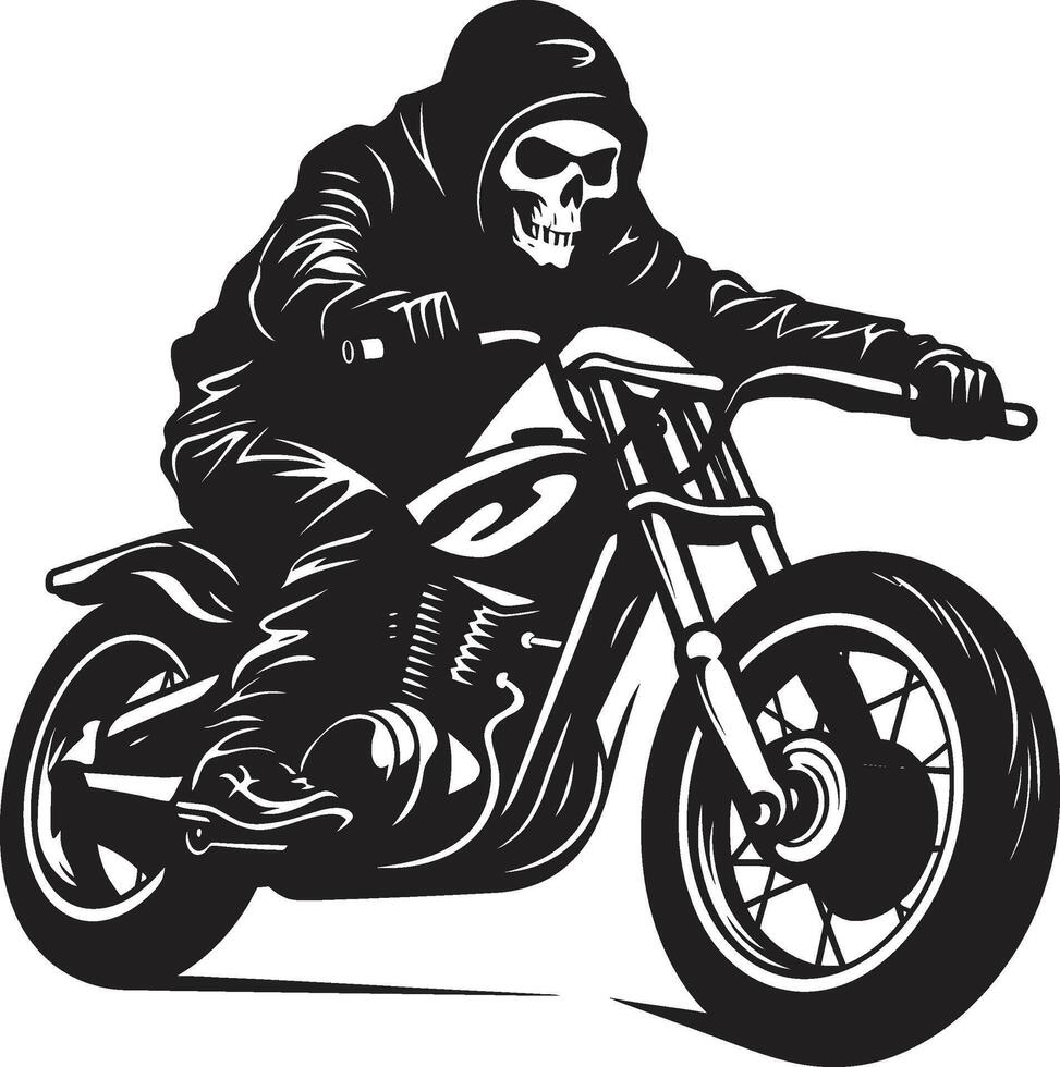 Ghostly Glide Grim Skeleton Biker in Black Phantom Chopper Skeleton Rider Emblem in Leather Jacket vector