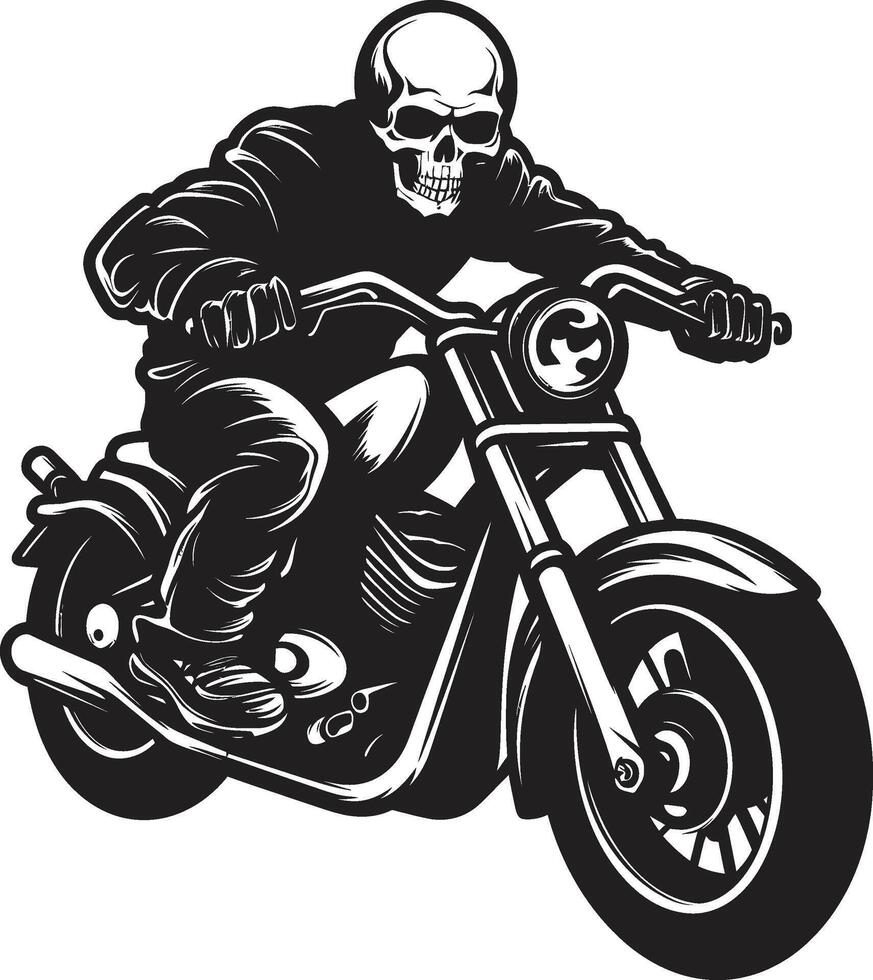 Midnight Reaper Grim Skeleton Biker in Black Bone Speedster Skeleton Rider Emblem in Leather Jacket vector