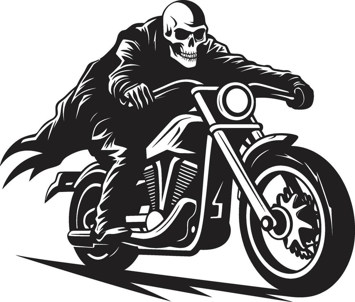 Shadow Blaze Biker Skeleton Silhouette in Black Leather Midnight Reaper Grim Skeleton Biker in Black vector