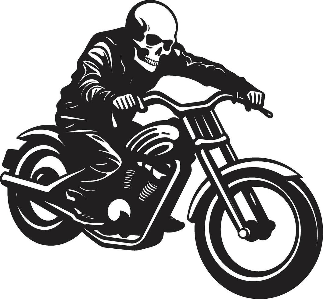 Grim Glide Grim Skeleton Biker in Black Skull Speedster Skeleton Rider Emblem in Leather Jacket vector