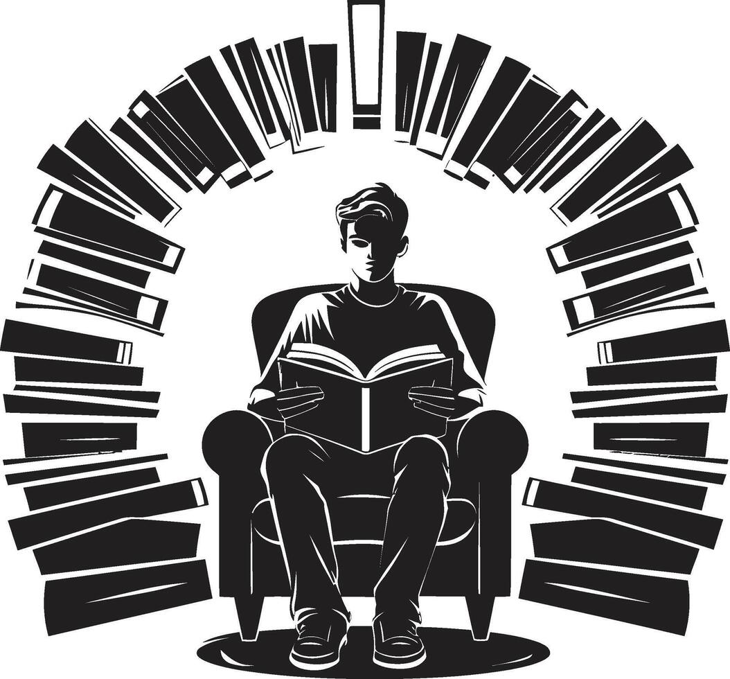 Study Sanctuary Student Enveloped by Books Bookish Bliss Student Lost in Books Emblem vector