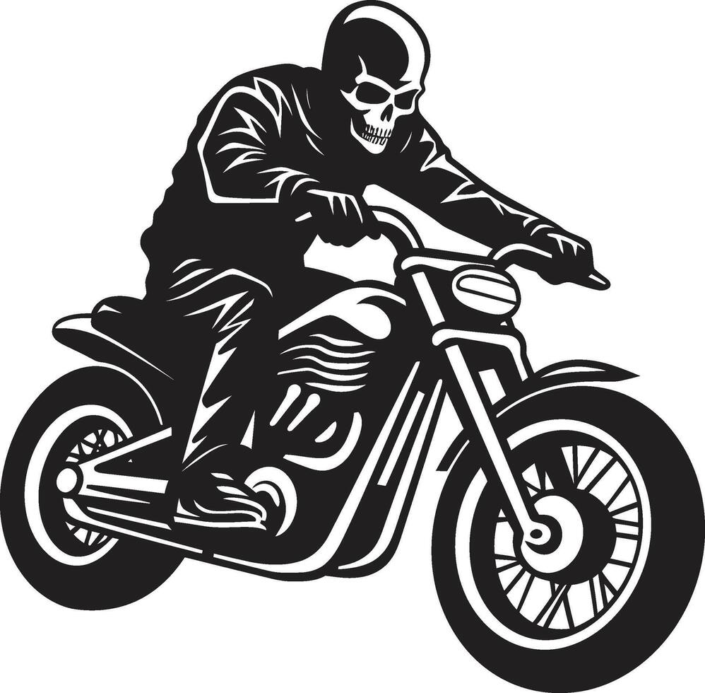 Ghostly Glide Grim Skeleton Biker in Black Phantom Glide Skeleton Rider Emblem in Leather Jacket vector