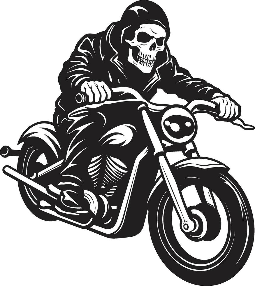 Midnight Blaze Motorcycle Skeleton in Dark Bone Cruiser Biker Skeleton Silhouette in Black Leather vector