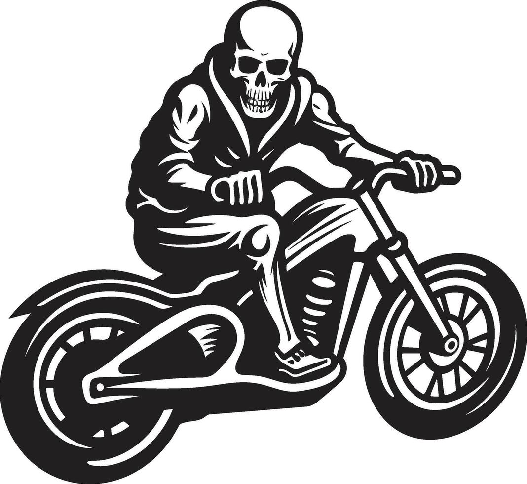 Bone Glide Motorcycle Skeleton in Dark Leather Blaze Biker Skeleton Silhouette in Black Leather vector