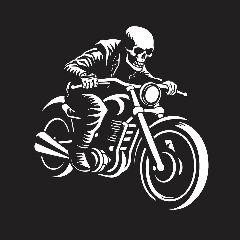 Shadow Blaze Motorcycle Skeleton in Dark Midnight Speedster Biker Skeleton Silhouette in Black Leather vector