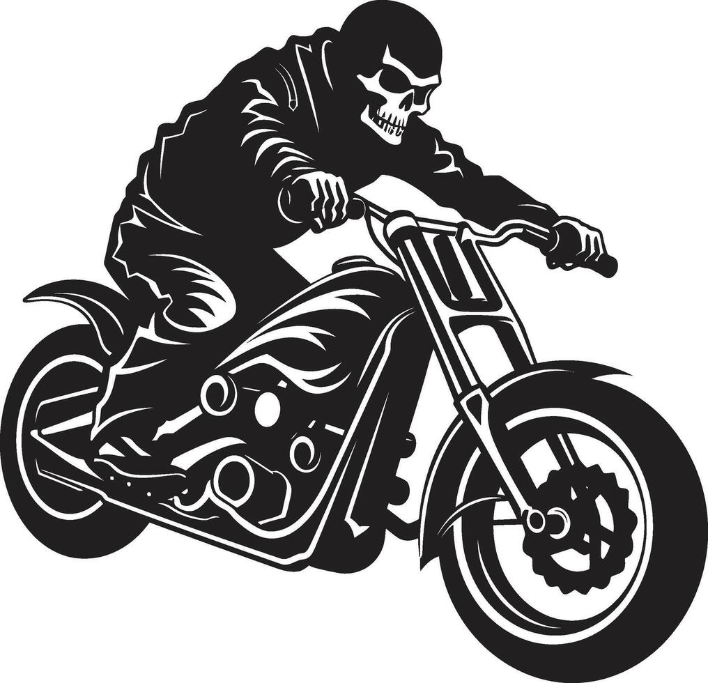 Leather Reaper Grim Skeleton Biker in Black Grim Glide Skeleton Rider Emblem in Leather Jacket vector