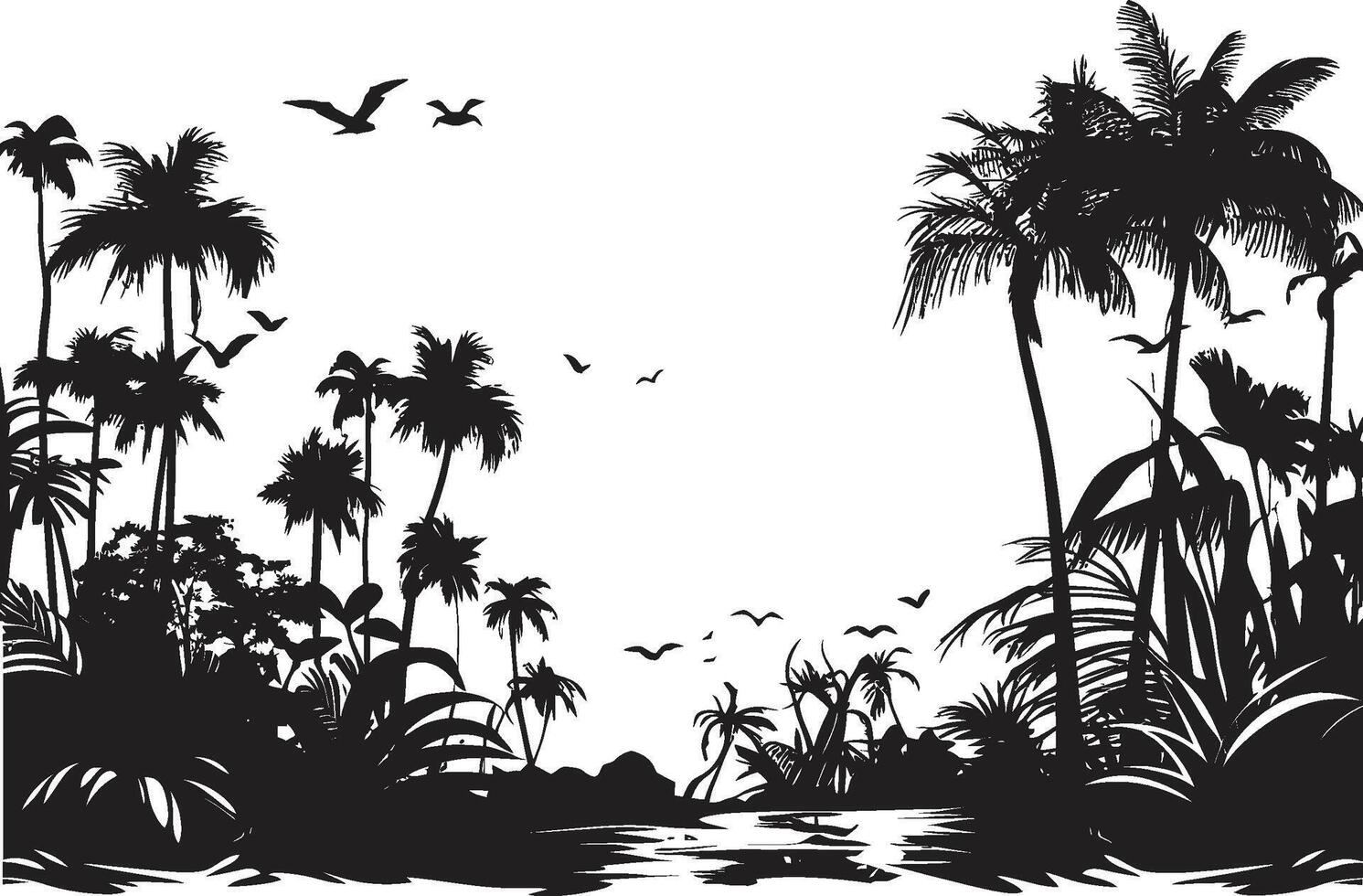 Jungle Essence Black Lush Wilderness Sleek Jungle Emblem vector