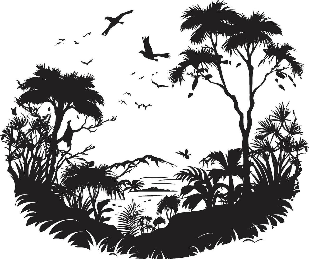 Jungle Odyssey Stylish Black Wild Wonder Dynamic Jungle vector