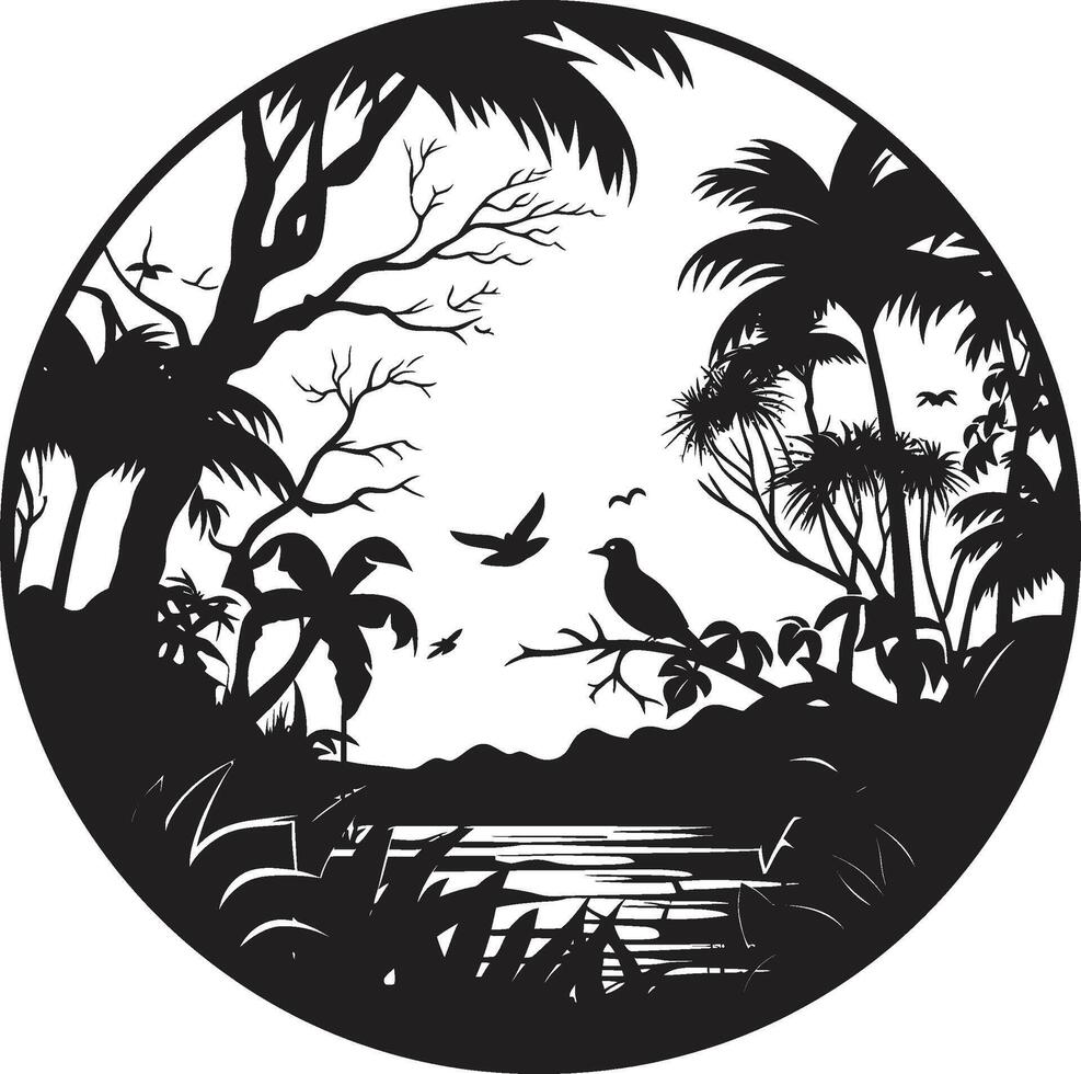 Shadowed Tropics Black Jungle Eclipse Eden Midnight Jungle Emblem vector