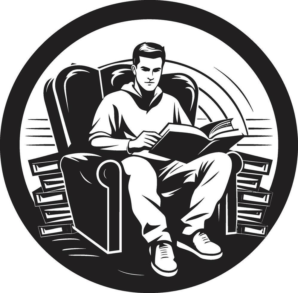 Educational Eden Student with Books in Black Literary Lighthouse Student Guided by Books vector