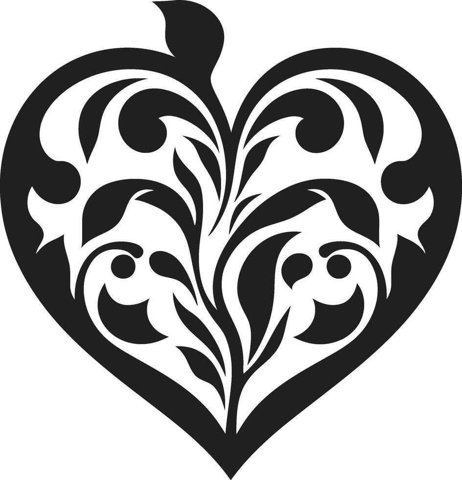 Elegant Black Heart Minimalist Decorative Stylish Heart Symbol Abstract Love Element vector