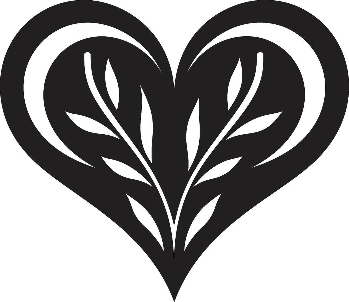 Elegant Black Heart Abstract Intricate Heart Silhouette Decorative Element in Art vector