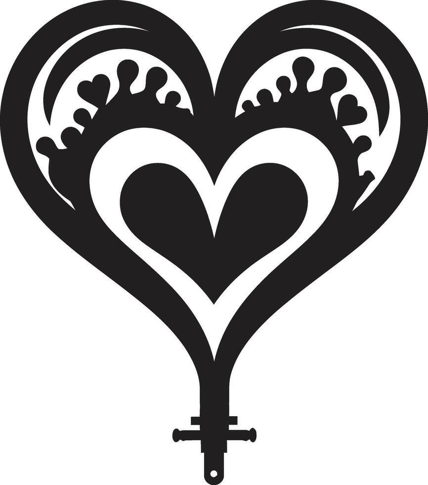 Elegant Black Heart Sleek Abstract Decorative Intricate Heart Silhouette Stylish Black Symbol vector