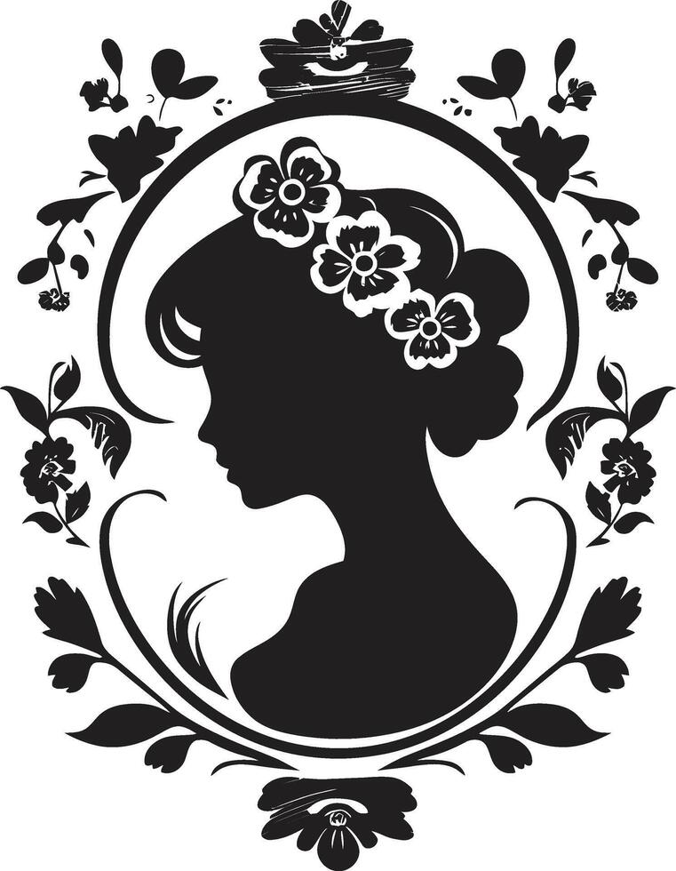 Noir Floral Muse Womans Face Antique Petal Profile Vintage Woman vector