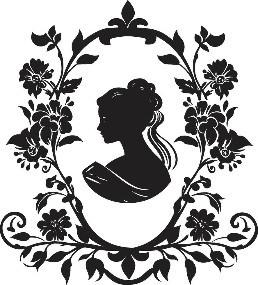Vintage Floral Vision Womans Face Retro Rose Reverie Black Floral Border vector