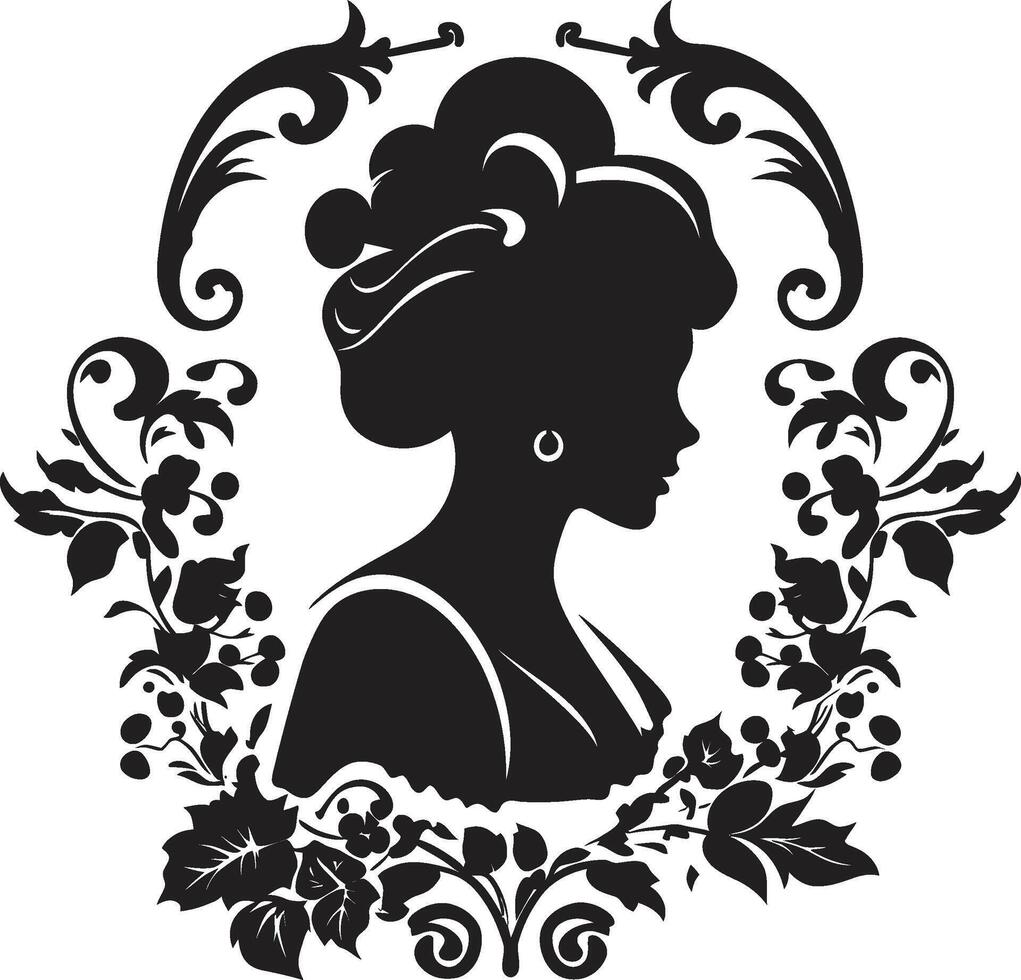 Floral Femme Fatale Vintage Woman Classic Beauty Bloom Black Floral Border vector