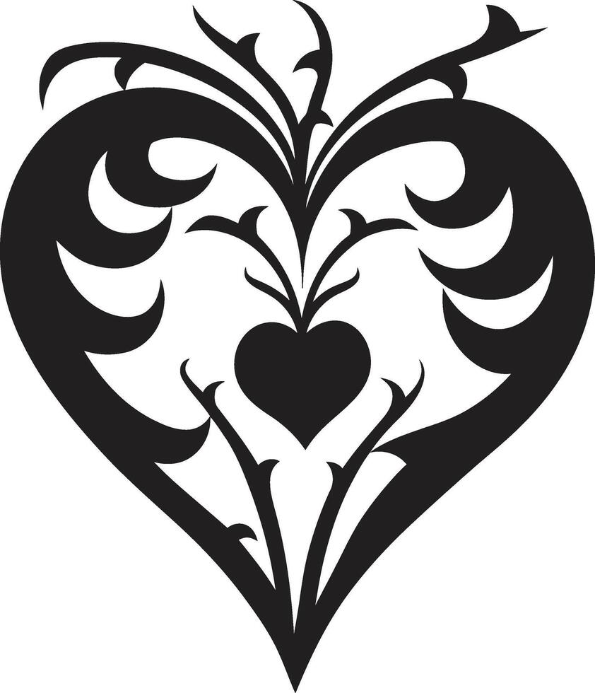 Chic Decorative Intricate Black Heart Shape Abstract Love Symbol Refined Graphic Emblem vector