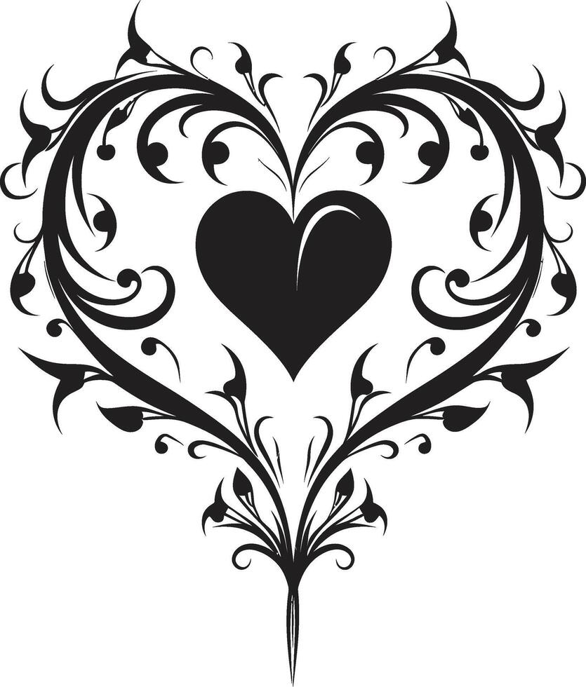 Stylish Minimalist Heart Elegant Abstract Emblem Dynamic Black Heart Abstract Graphic with Decorative Elements vector