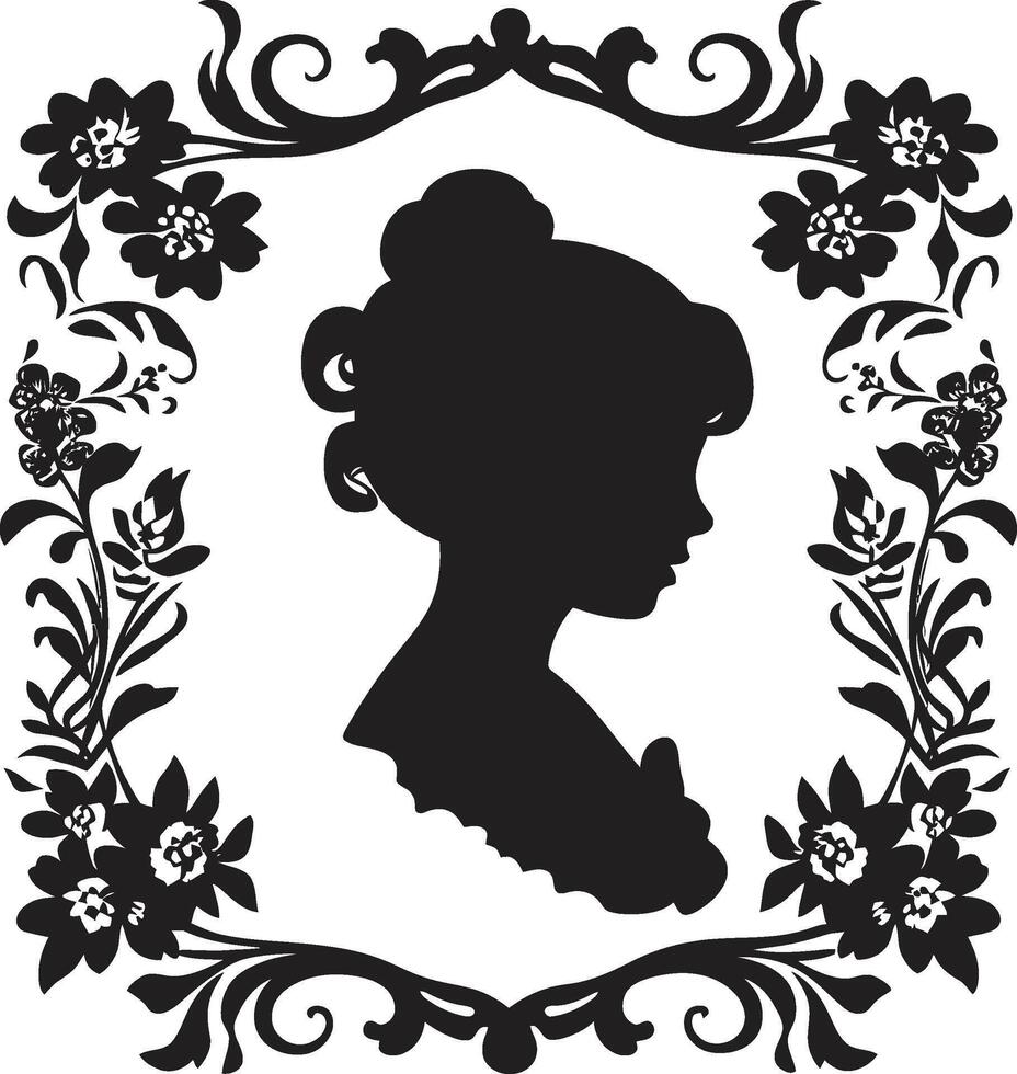 Floral Femme Fatale Vintage Woman Classic Beauty Bloom Black Floral Border vector