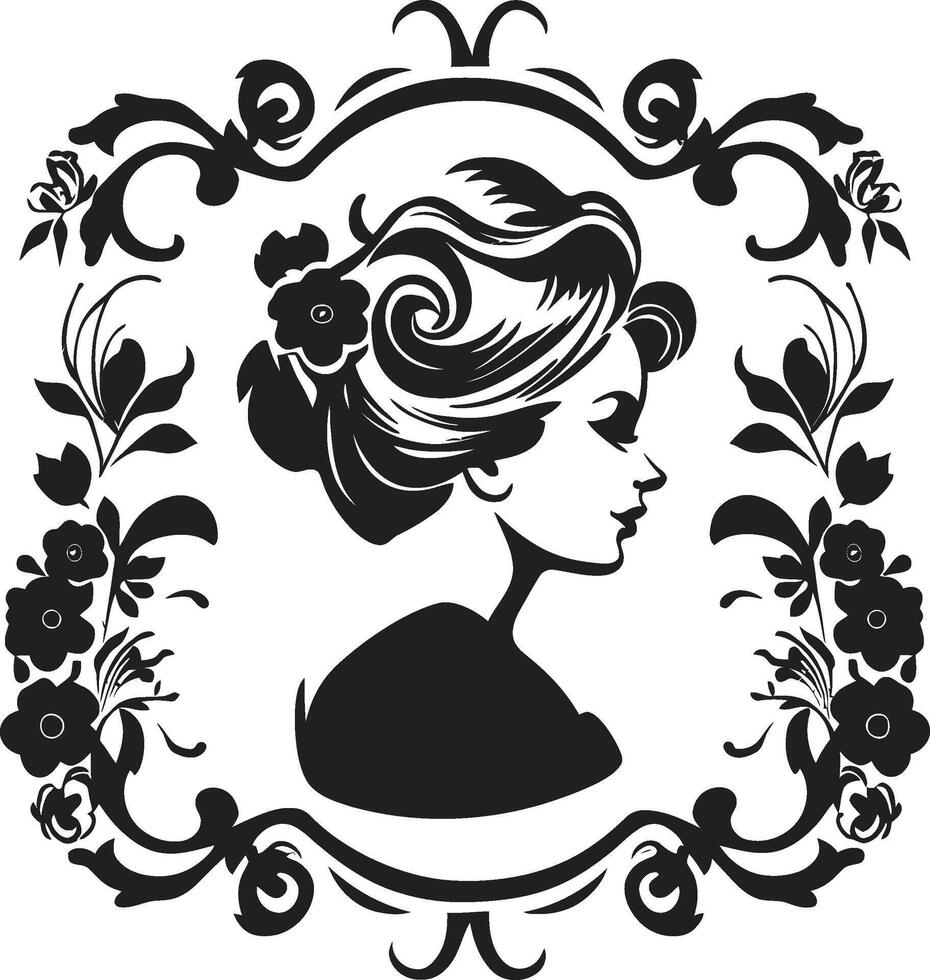 Noir Floral Muse Womans Face Antique Petal Profile Vintage Woman vector