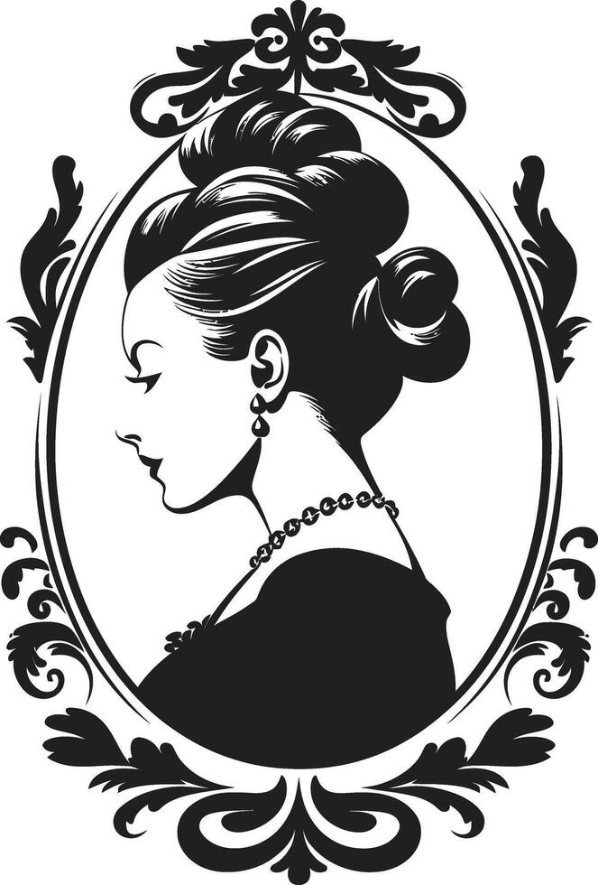 Vintage Floral Vision Womans Face Retro Rose Reverie Black Floral Border vector