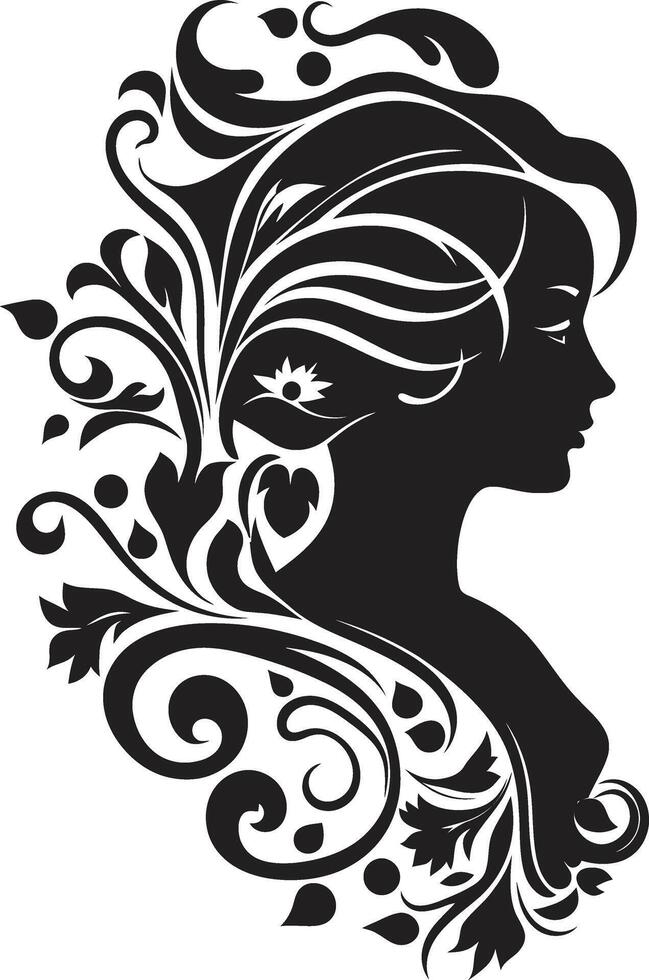Noir Floral Muse Womans Face Antique Petal Profile Vintage Woman vector