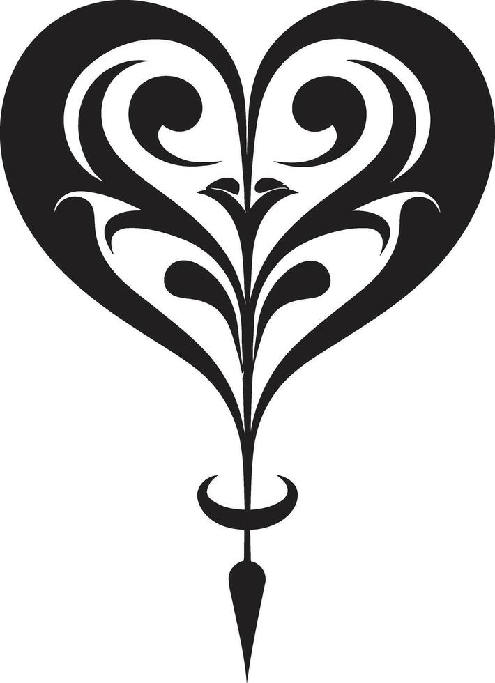 Intricate Heart Silhouette Graceful Black Graphic with Abstract Elements Stylish Minimalist Heart Elegant Black Graphic with Decorative Flourishes vector