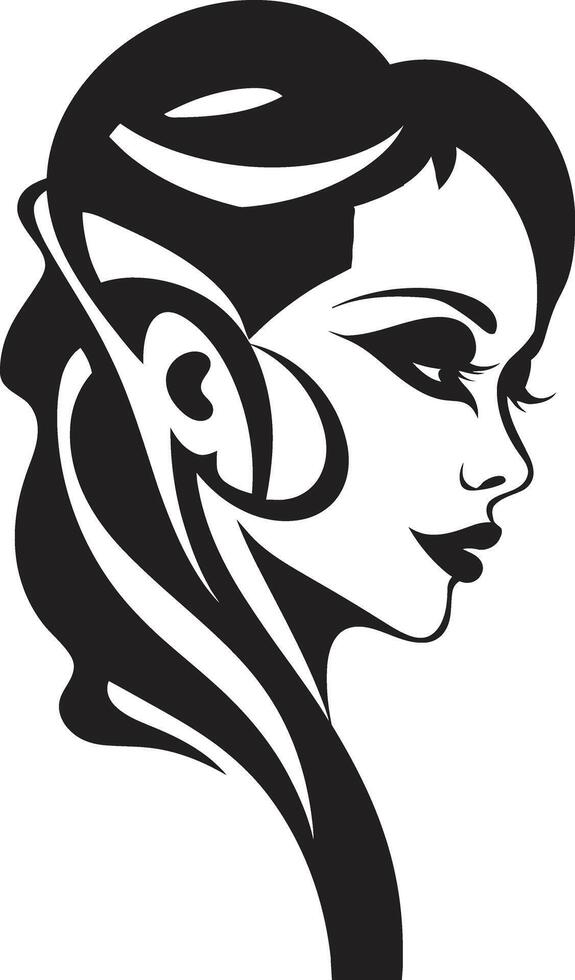 Ink Noir Impression Contemporary of Black Woman Face Silent Silhouette Minimalistic Abstract Woman Face Graphic vector