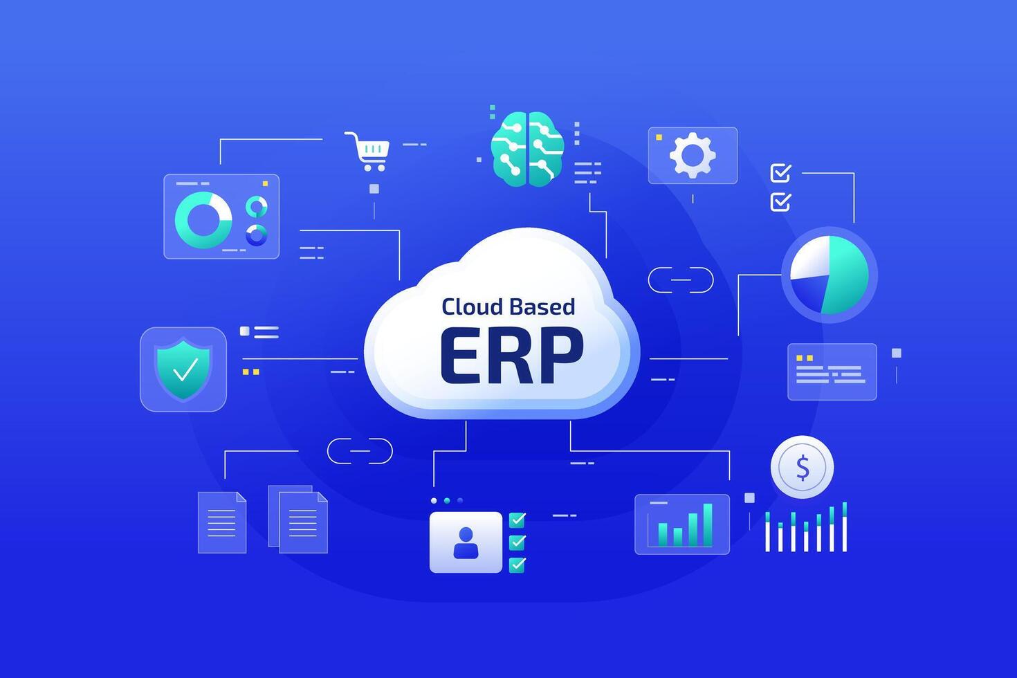 Cloud based ERP system illustration vector