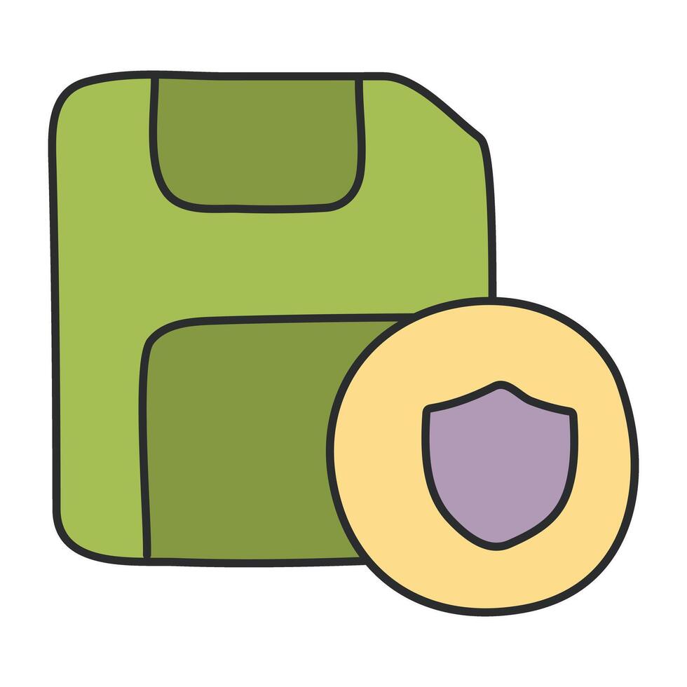 A flat design icon of secure floppy disk vector