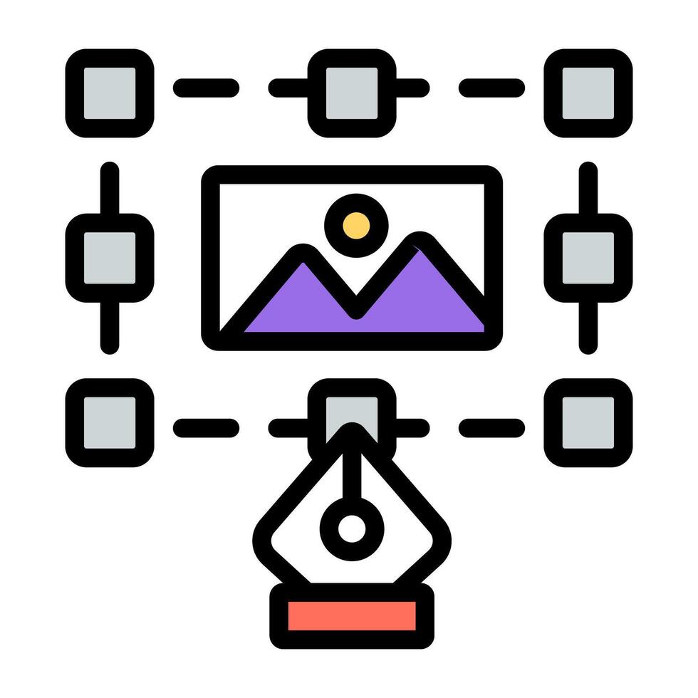 Pen with landscape, bezier tool icon vector