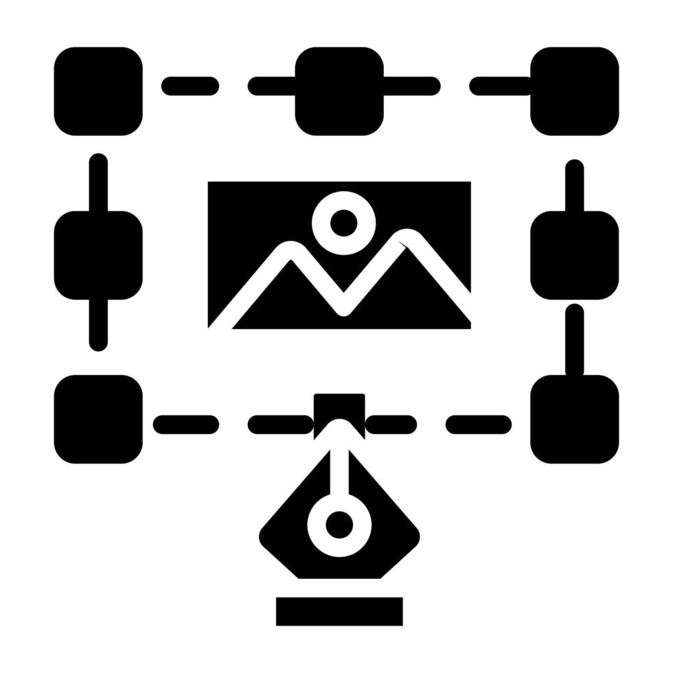 Pen with landscape, bezier tool icon vector