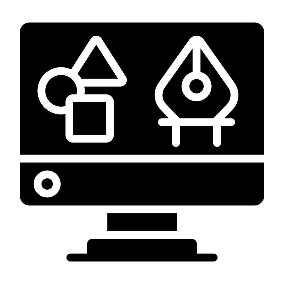 Math shapes inside monitor, online geometric shapes icon vector