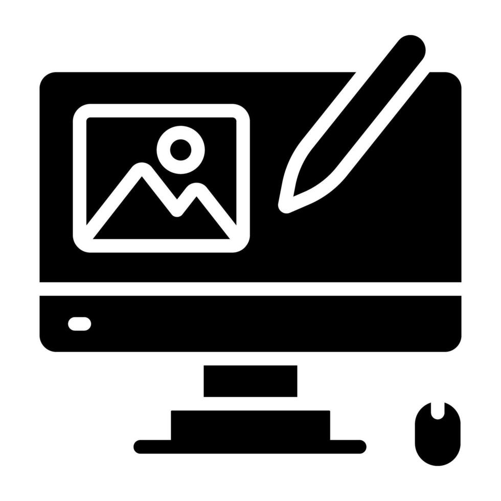 Conception solid design icon of online designing vector