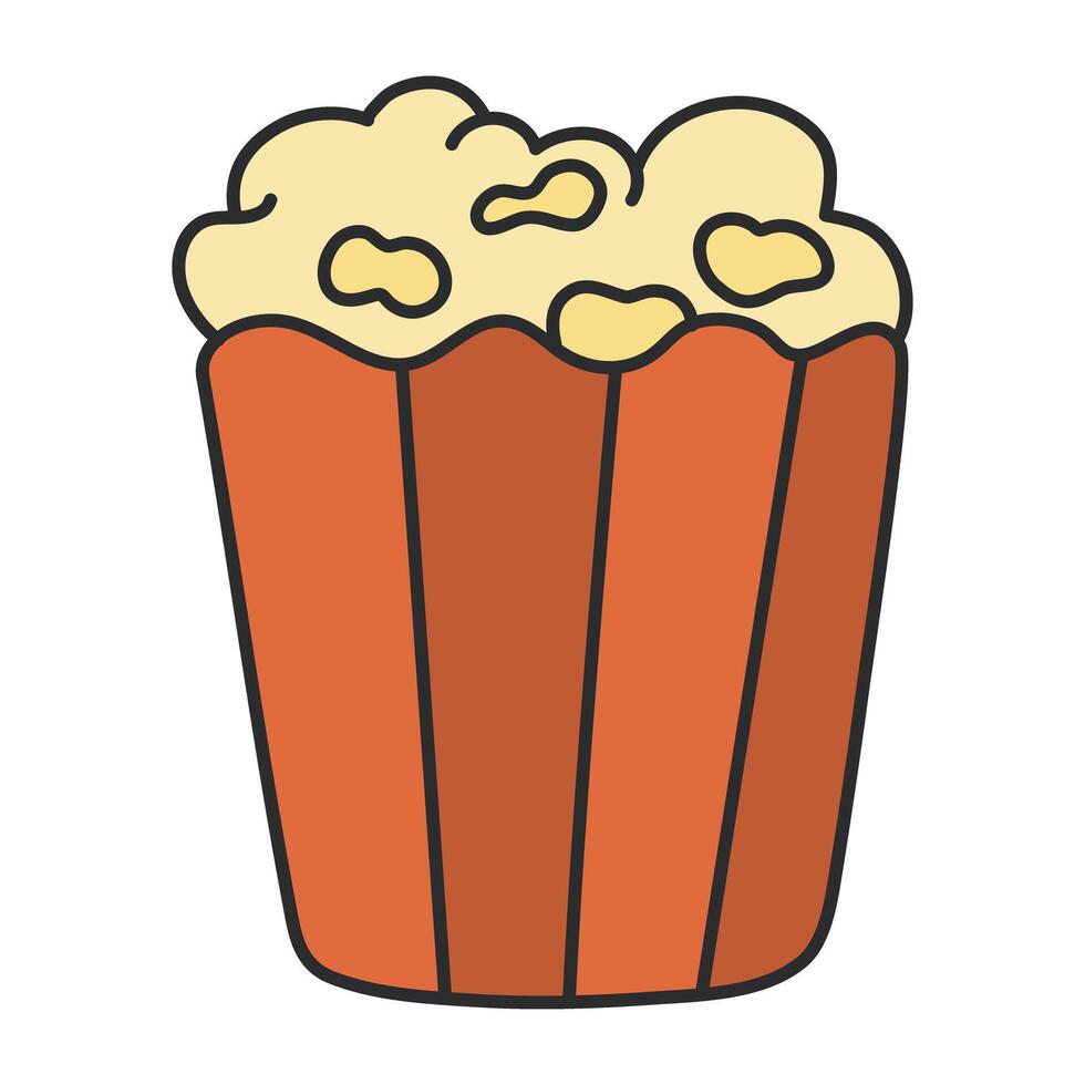 A flat design icon of popcorn bucket vector