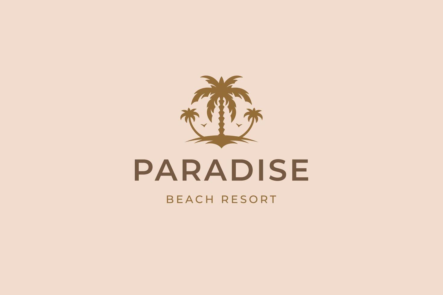 Paradise beach resort palm tree tropical island summer travel vacation logo design template vector