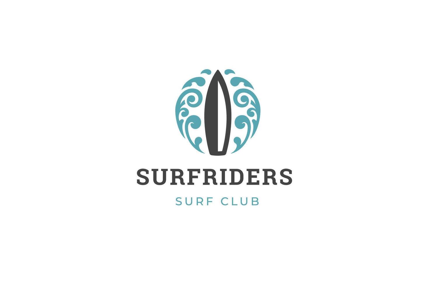 Surf club surfing extreme sport minimal logo design template surfboard ocean wave vector