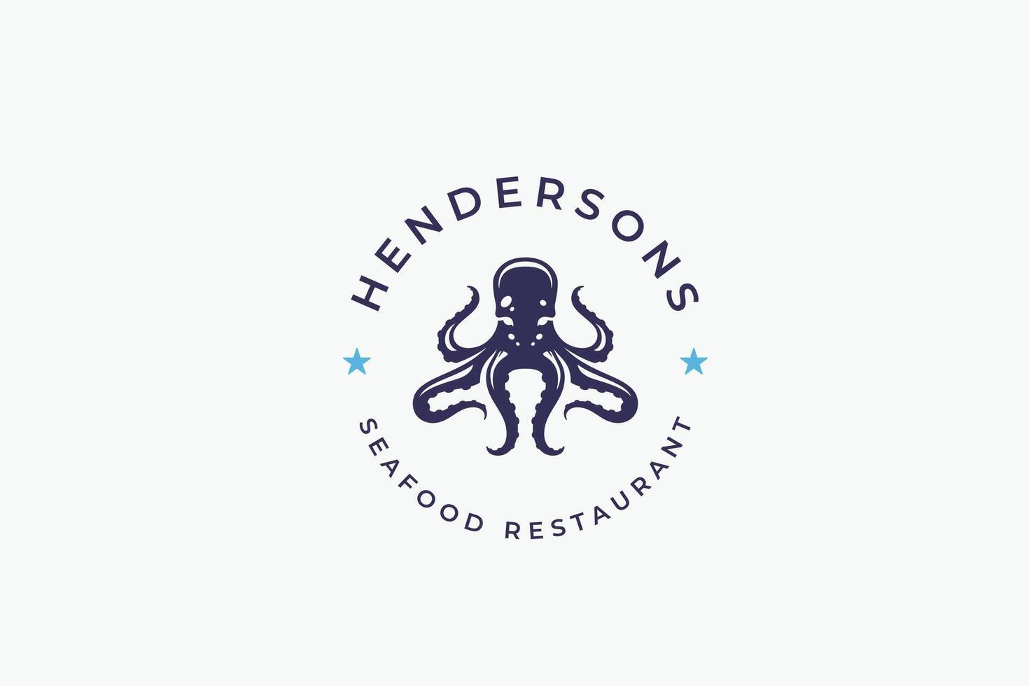 Seafood restaurant minimal logo design template with octopus marine delicious menu vector