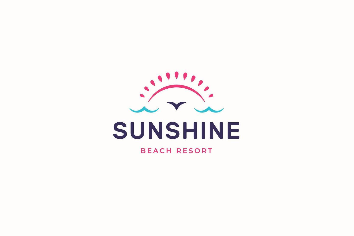Paradise beach resort summer sun sea ocean island minimal logo design template vector