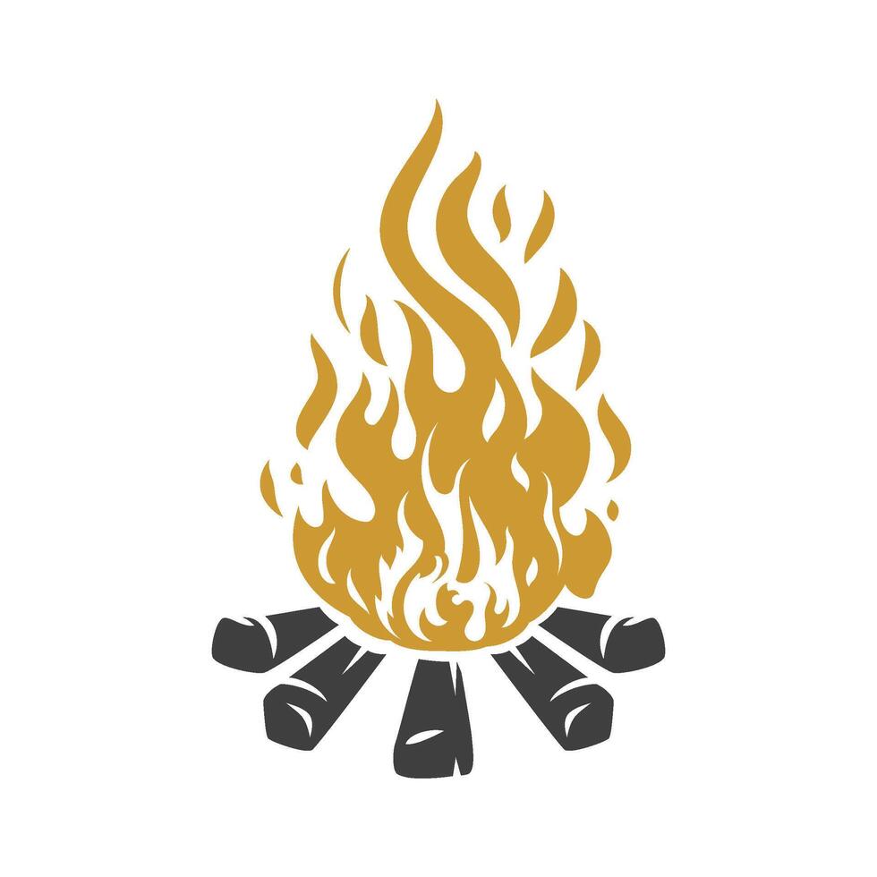 Bonfire bright golden burning flame camp expedition vintage icon design isometric vector
