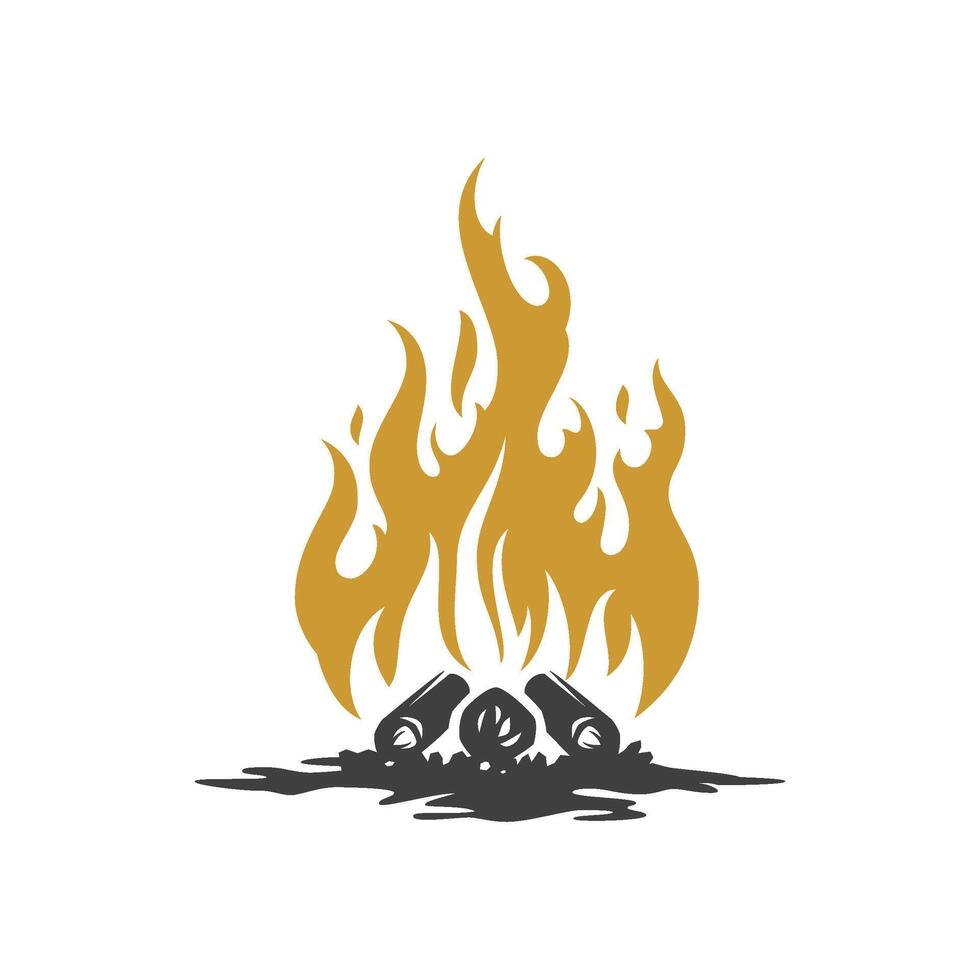 Camping bonfire with firewood golden burning flame sparkles vintage icon design isometric vector