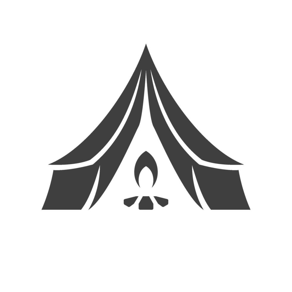 Camping tent with burning bonfire touristic expedition halt vintage icon design illustration vector