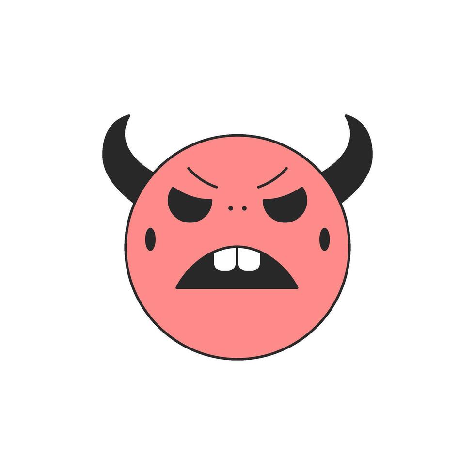 Angry red baby devil horned creature cartoon character retro 30s animation style icon flat vector
