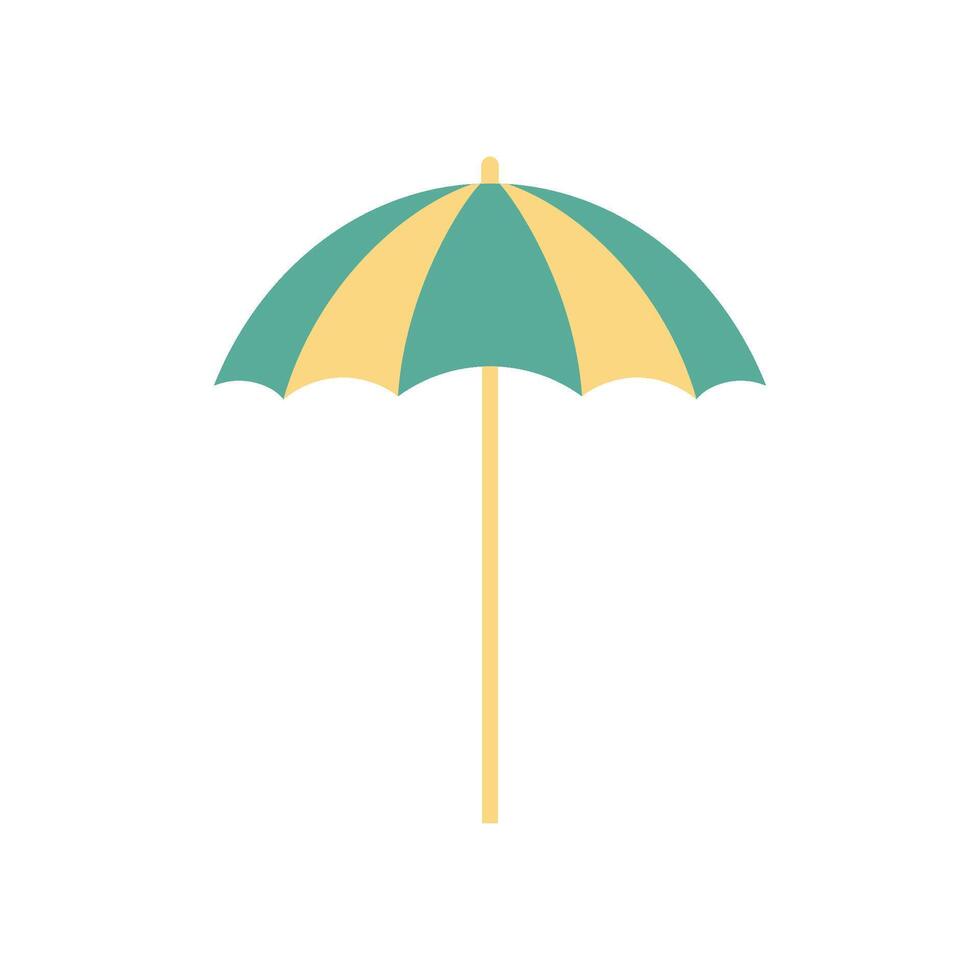 Beach umbrella summer travel vacation sunshade striped accessory 80s retro icon flat vector