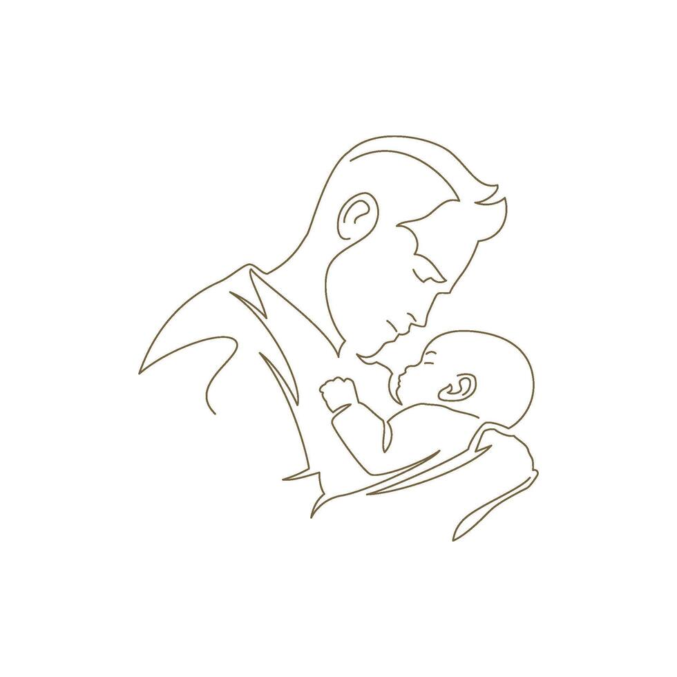 Happy family father hugging baby newborn son enjoy parenthood continuous line art style logo vector