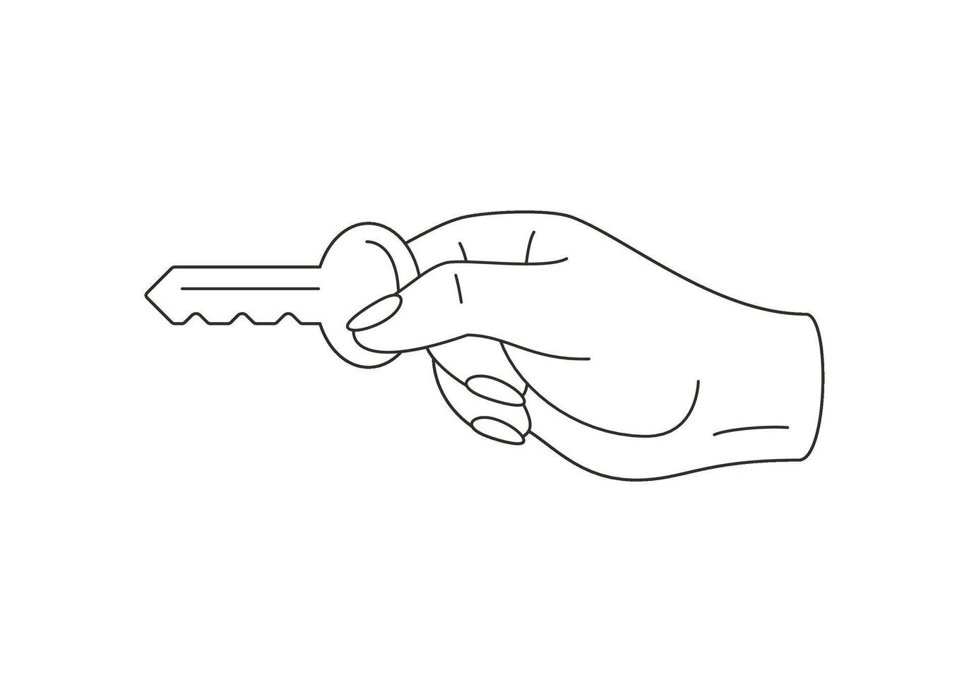 Woman hand holding key for open lock door entrance minimal line art icon illustration vector