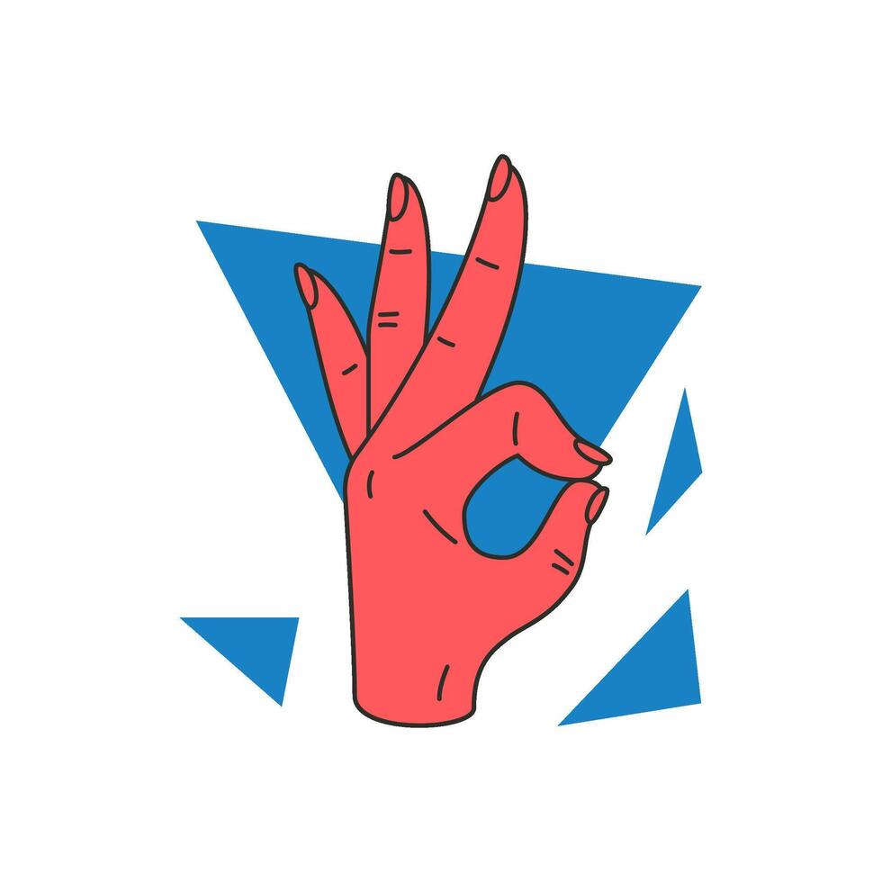 Woman hand gesture ok okay connected forefinger thumb right good excellent concept icon flat vector