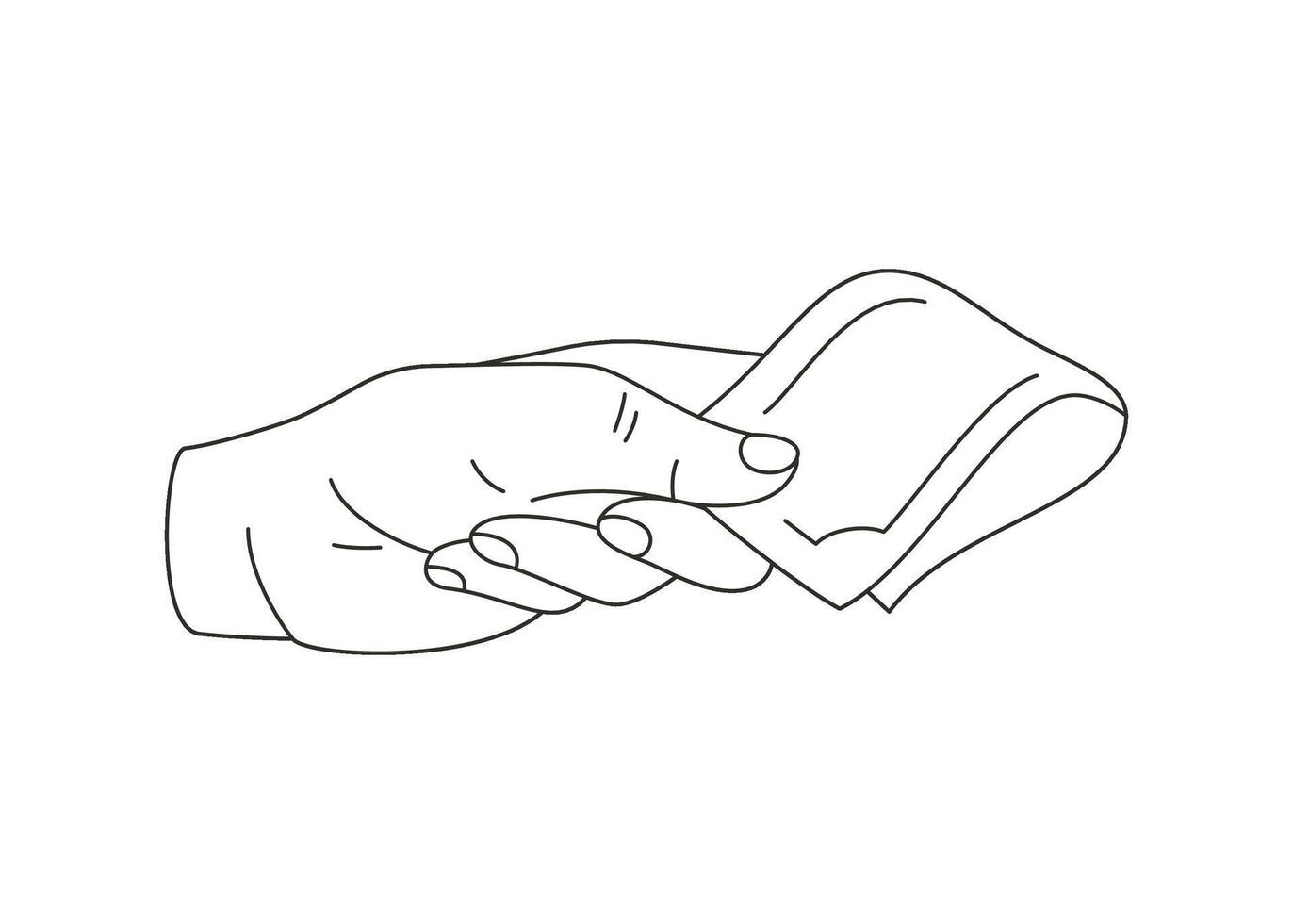 Human hand giving folded currency cash money payment concept minimalist line art icon vector