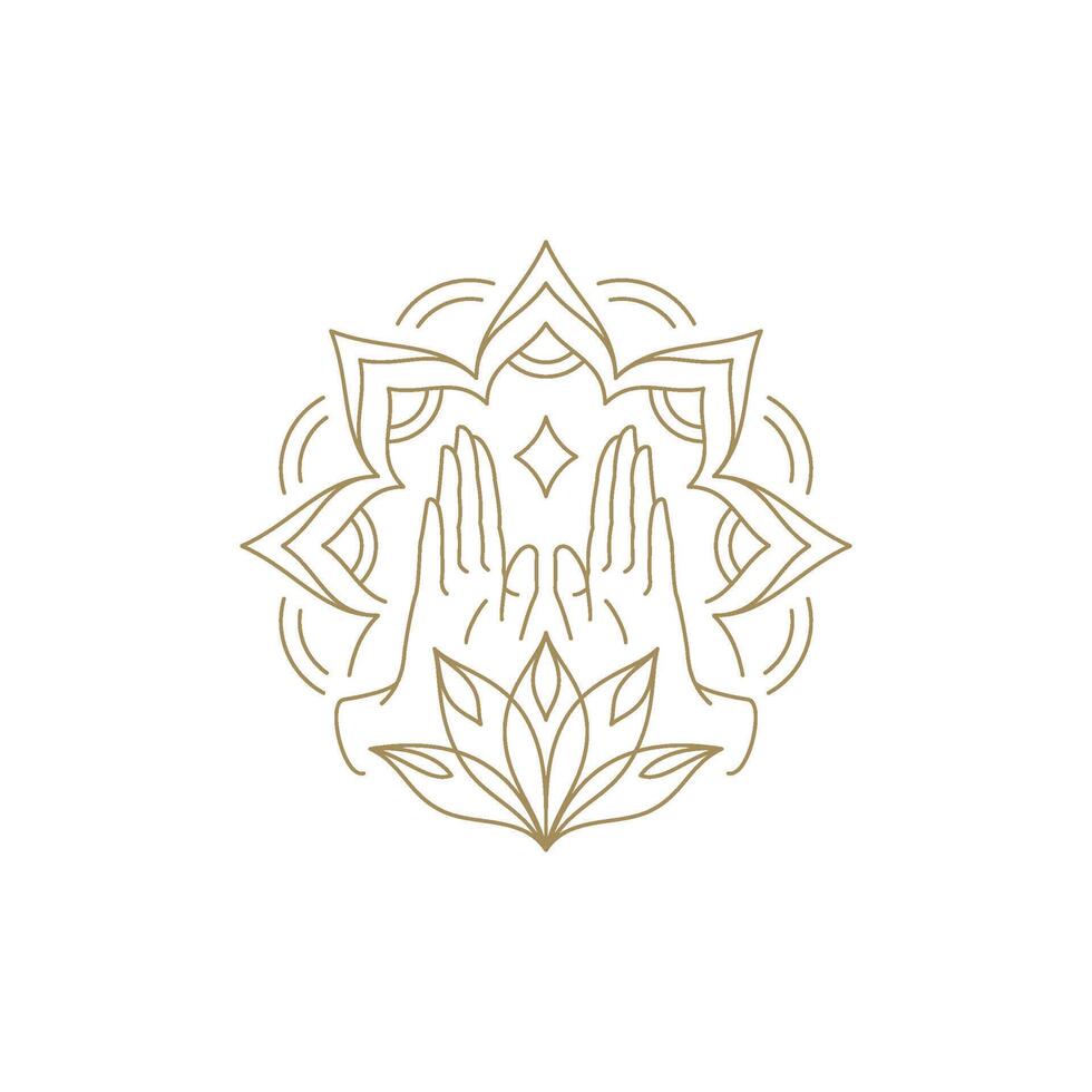Magic human arms elegant lotus flower meditation esoteric decorative design line art icon vector