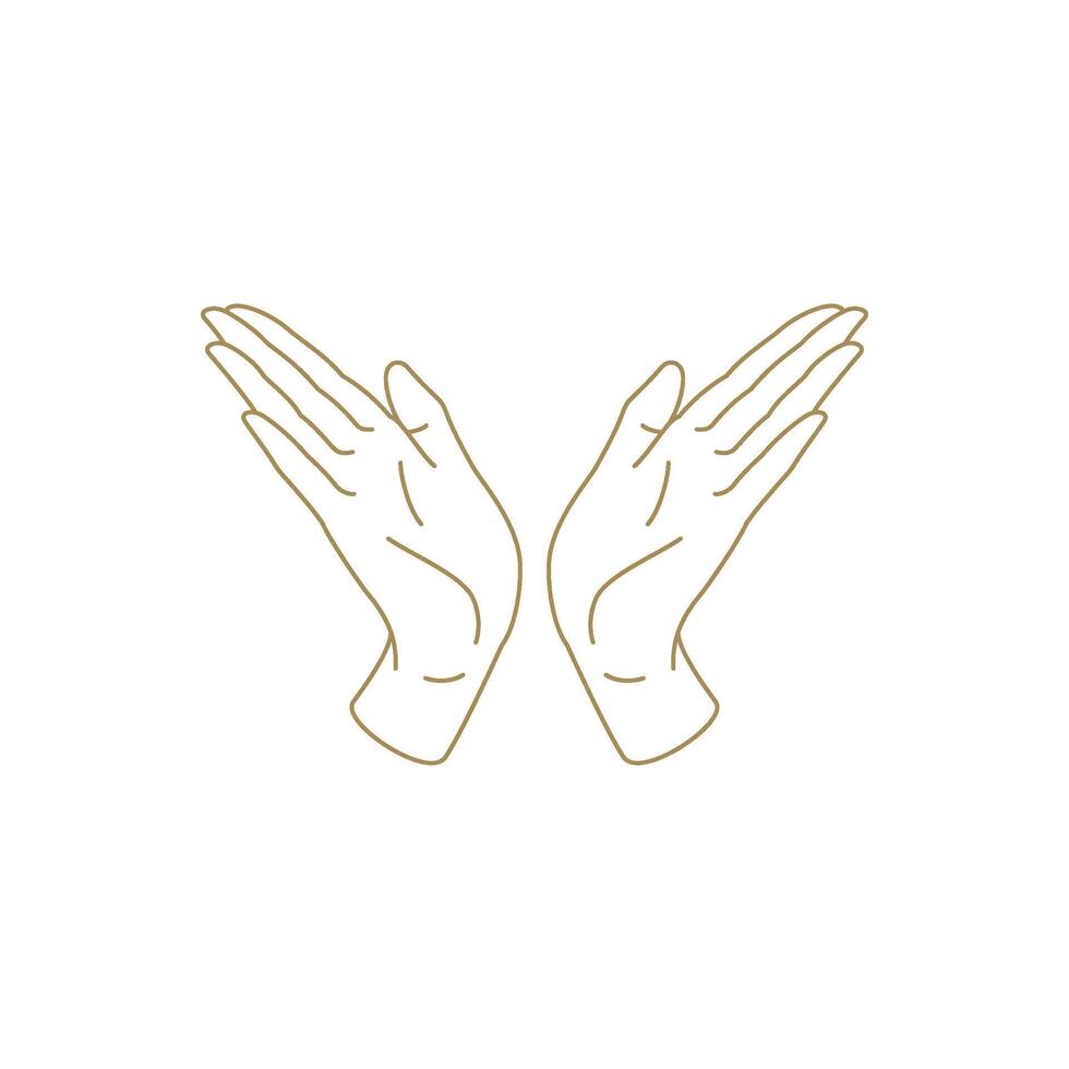 Minimalist applause human hands hospitality greeting happy gesture golden line art icon vector